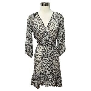 CALYPSO St Barth Womens Leopard Print 100% Silk Sheer Wrap‎ Dress XS Luxury Chic
